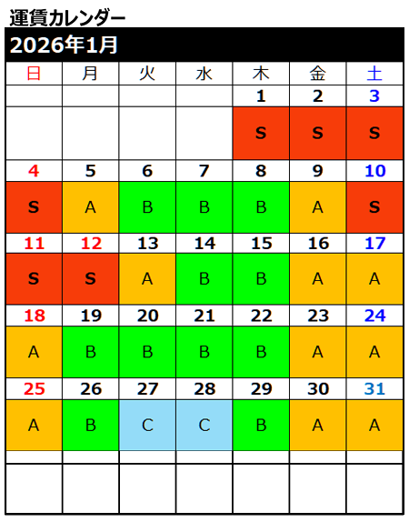 運賃カレンダー1月